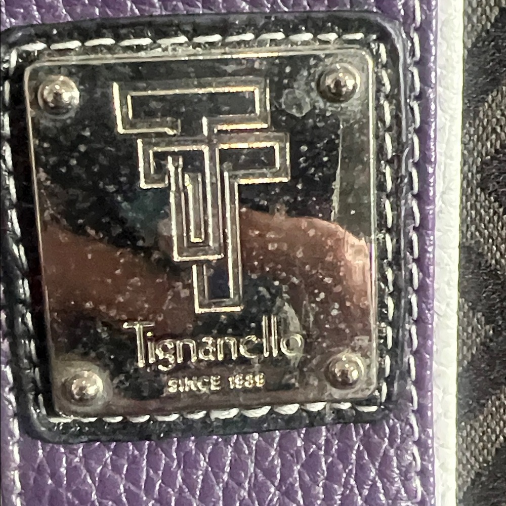Designer-Inspired Black Tote with Purple and Red Stripe Accents - Picture 9 of 12